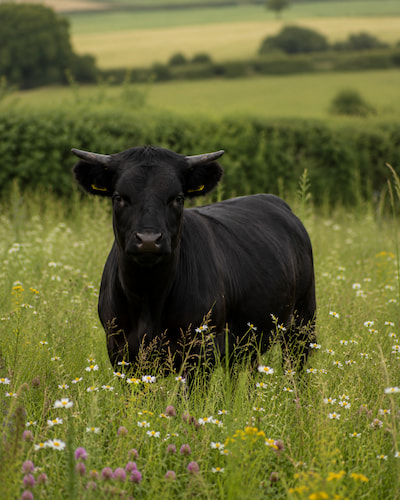 Dexter steer in field